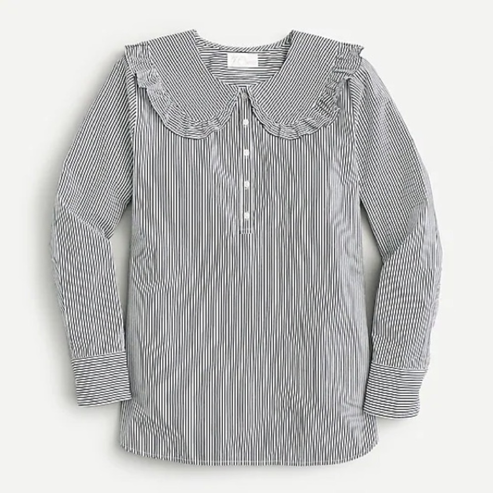 EUC J.Crew Oversized ruffle-collar shirt in stripe